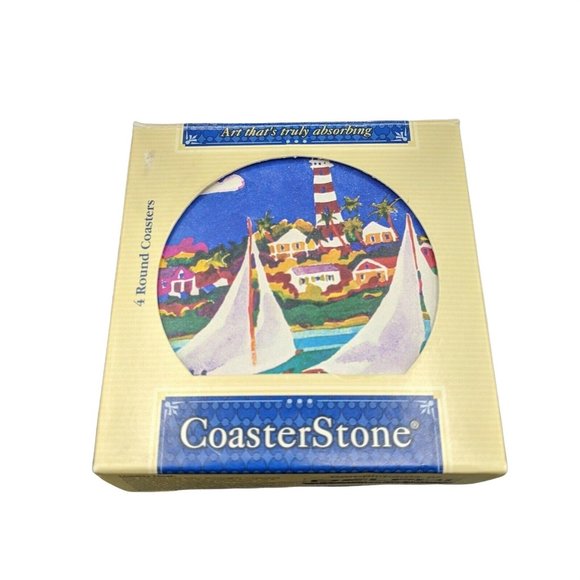 Coasters Tropical Beach Sailboats Ocean Set of 4 Absorbent Coasterstone  4.25" - Picture 6 of 10